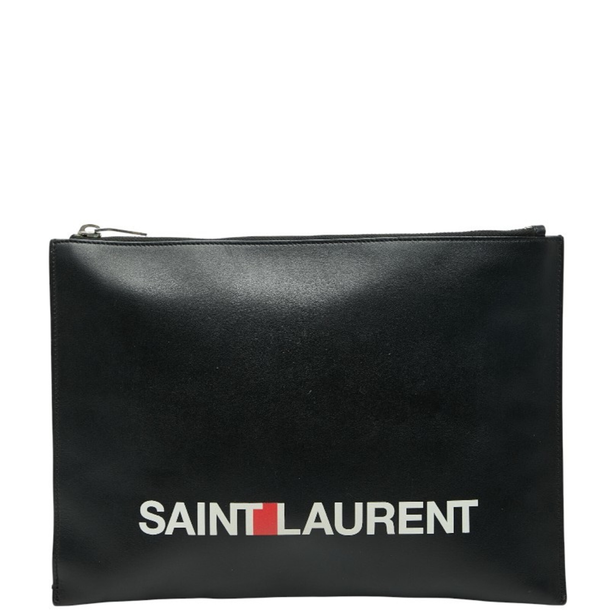 Saint Laurent Logo Clutch Bag In Black And White Leather For Women.